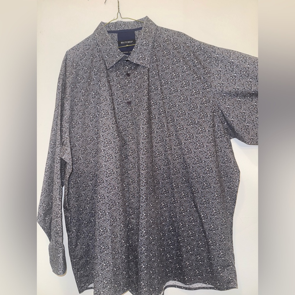 New - Britches Abstract Gray Patterned Dress Shirt Wrinkle Resistant 4X